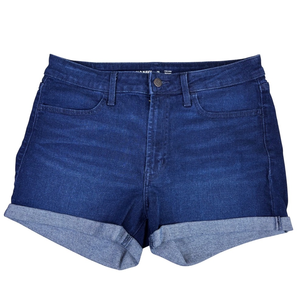 Old Navy High-Rise Wow Denim Shorts Dark Wash Cuffed Indigo Womens 10